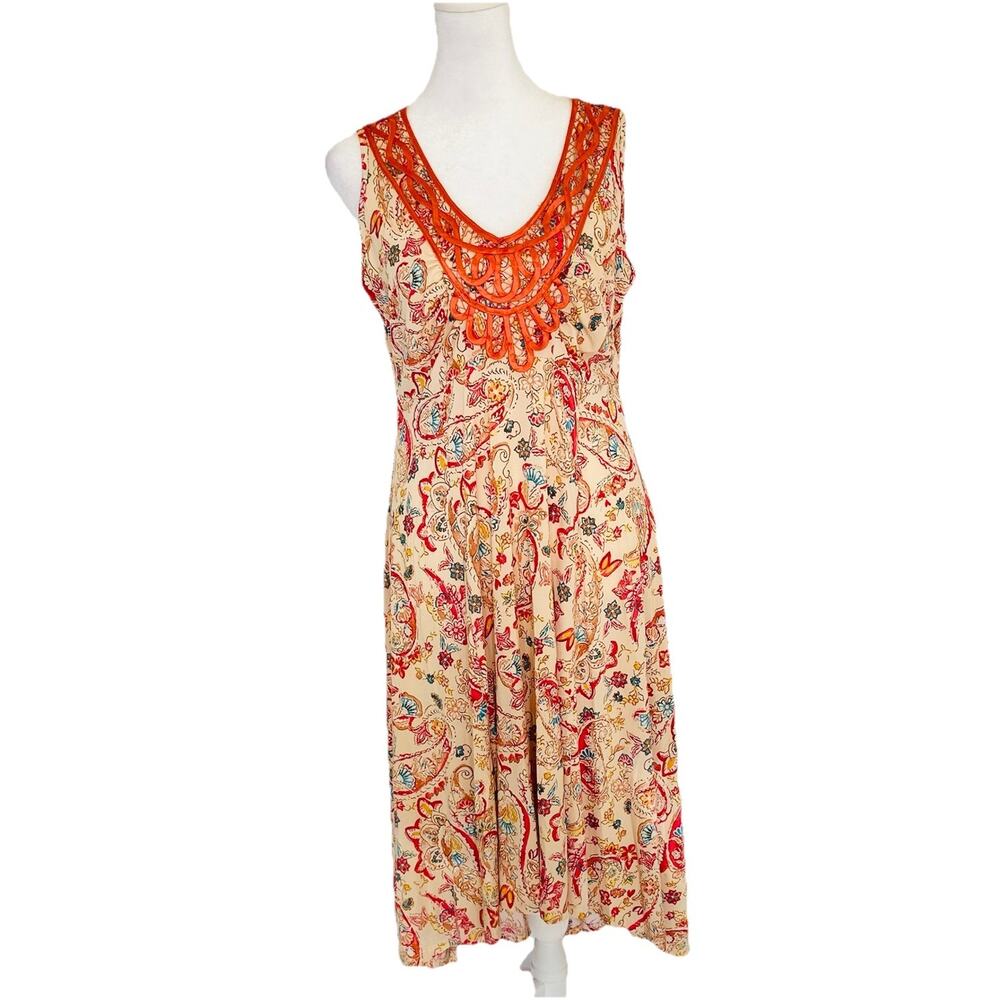 Unity World Women Dress Medium V-neck Sleeveless Multicolor Boho Print